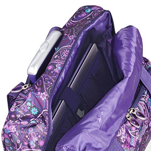 Olympia Deluxe Fashion Rolling Overnighter, Purple Paisley, One Size