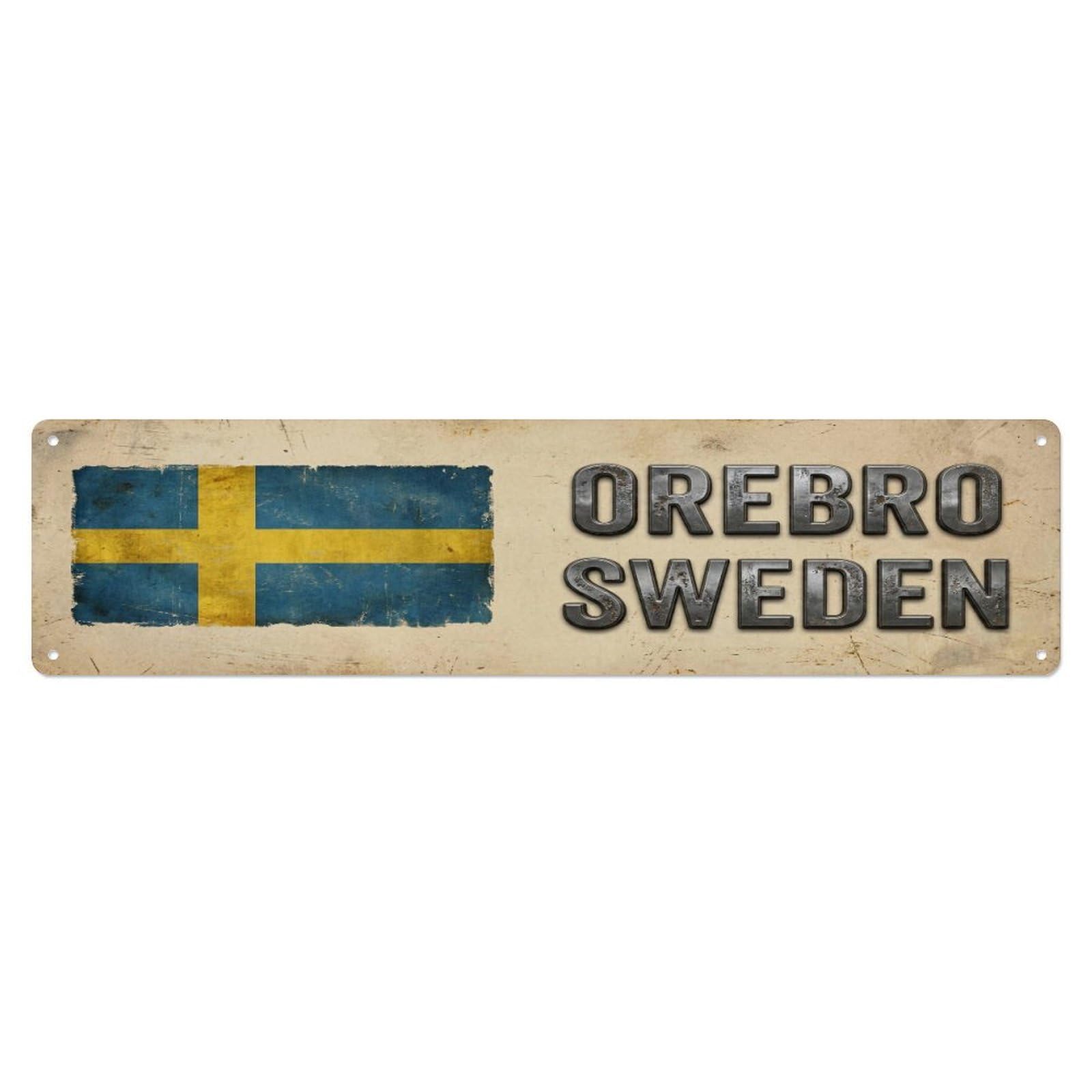 Metal Tin Sign Vintage Orebro Sweden Flag Decor Rustic Travel