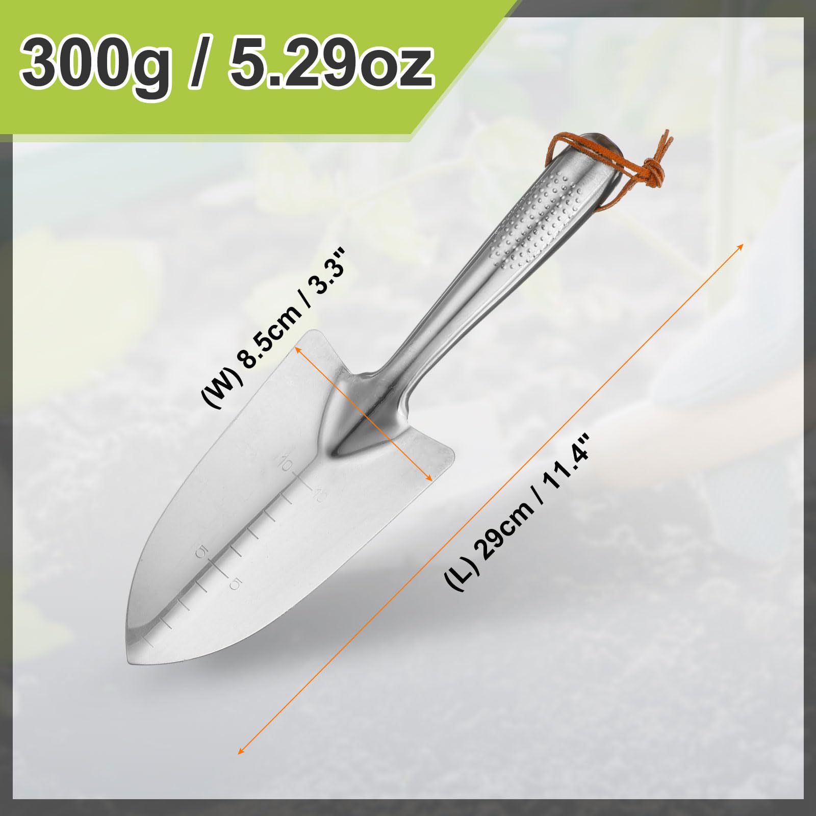QUARKZMAN 2pcs Pala da Giardinaggio Manuale 11,4 x 3,3" in Acciaio Inossidabile con Marcature di Profondità per Trapianto con Manico Attrezzi da Giardinaggio