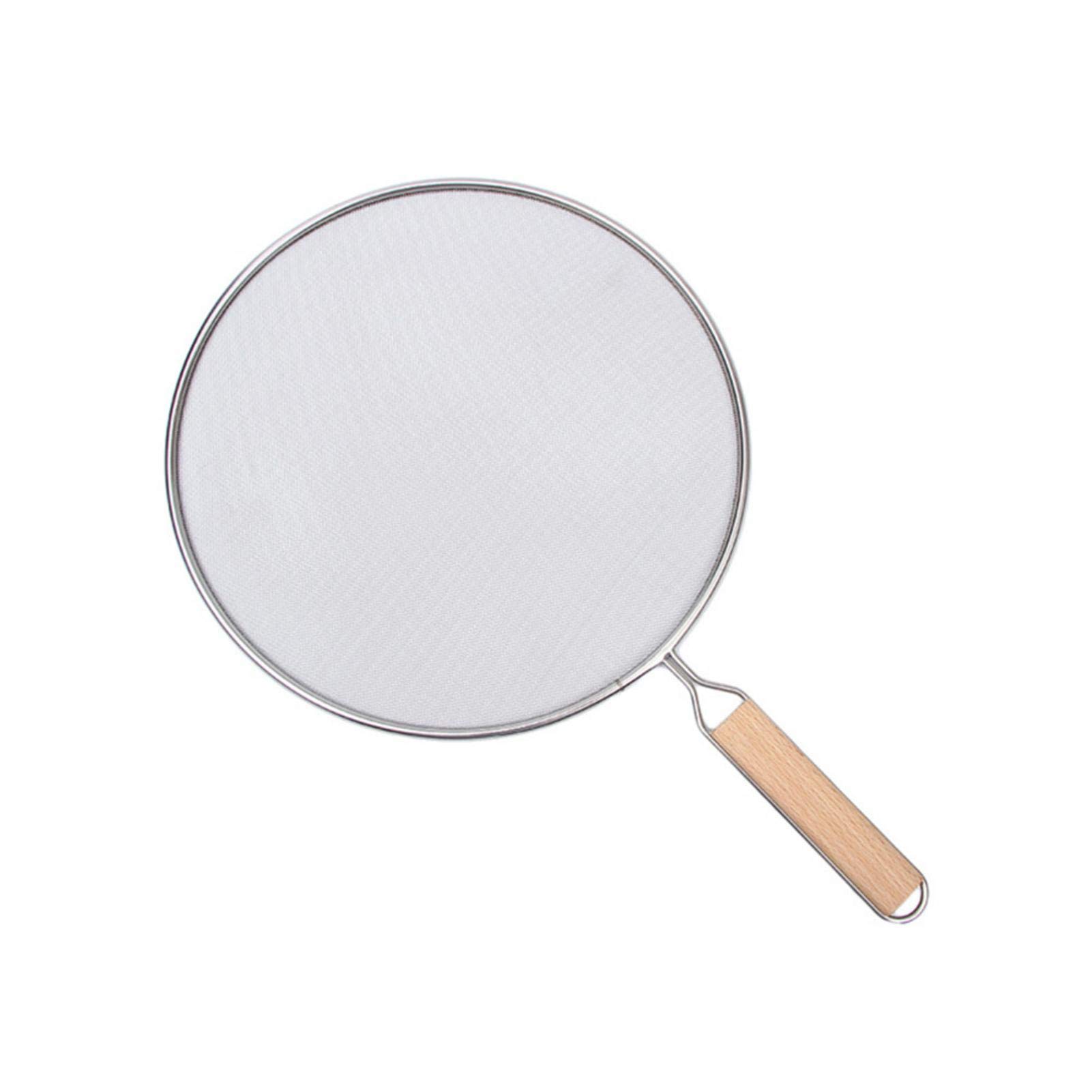 Kitchen Splatter Screen for Frying Pan - 21cm Stops Almost 100 of Hot Oil Splash - Stainless Steel Grease Guard Shield and Catcher with Wood Handle - Keeps Stove and Pans Clean & Prevents Burns