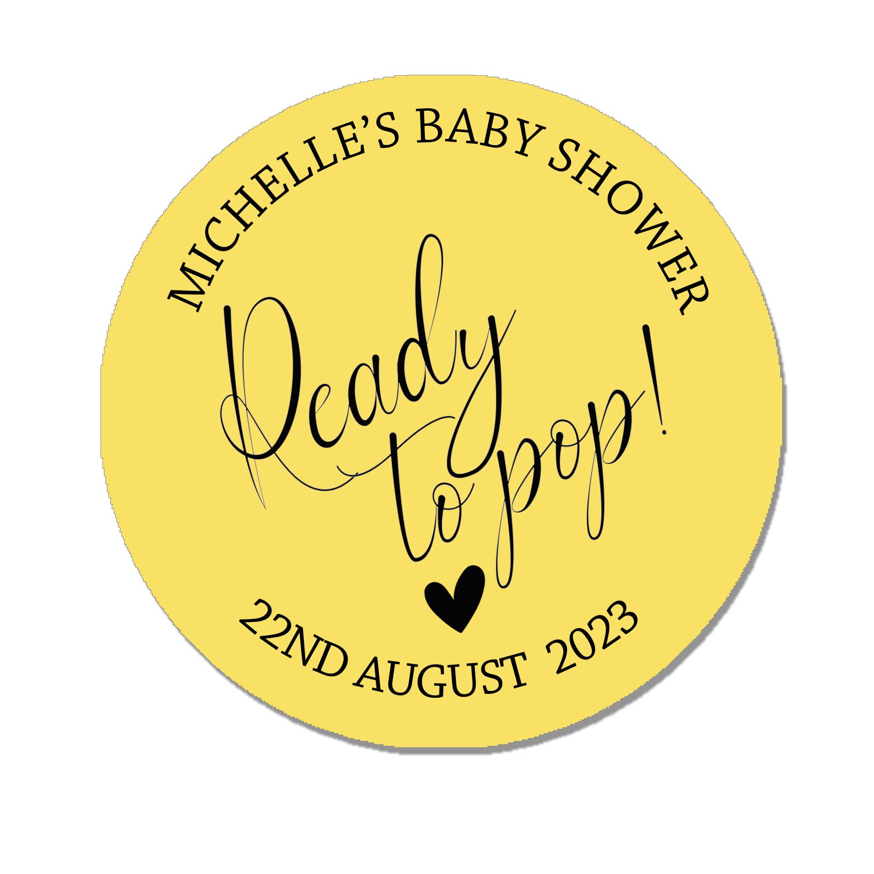 35 Personalised Baby Shower Popcorn Cone Stickers, Favour Bag Stickers, Ready to Pop, Thank You for Coming Labels (Yellow)