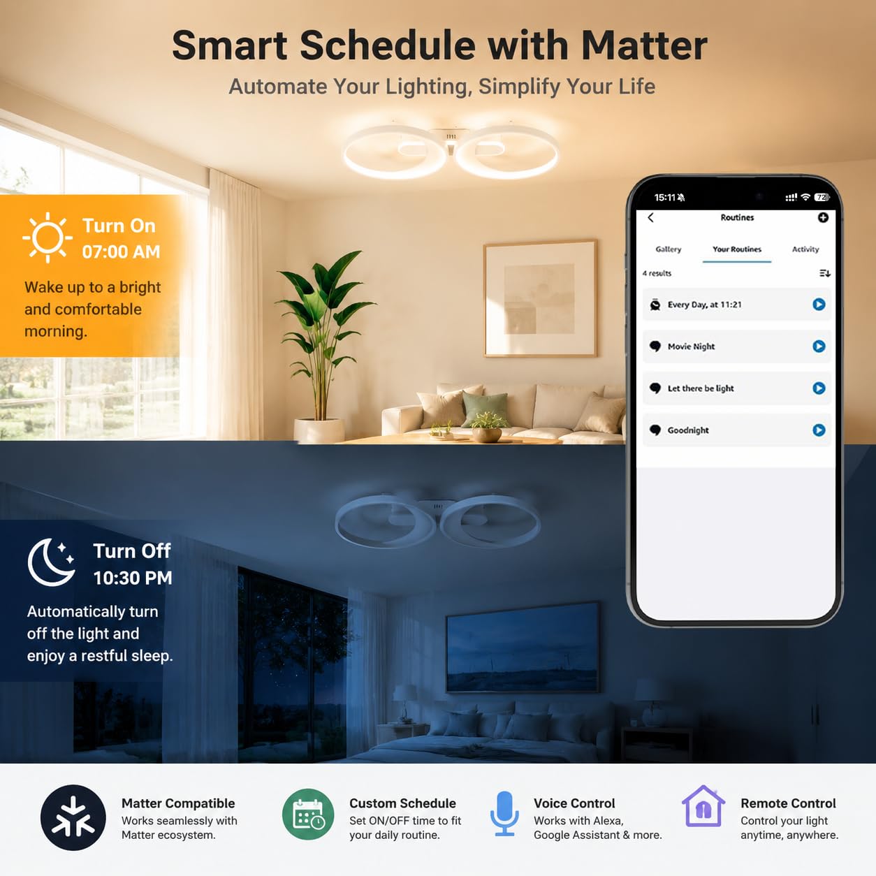 KZT Smart Plafoniera dimmerabile con telecomando lampada da soffitto con Matter compatibile Alexa e Google Assistant 42W LED moderna plafoniera, controllo vocale e applicazione, per soggiorno e camera