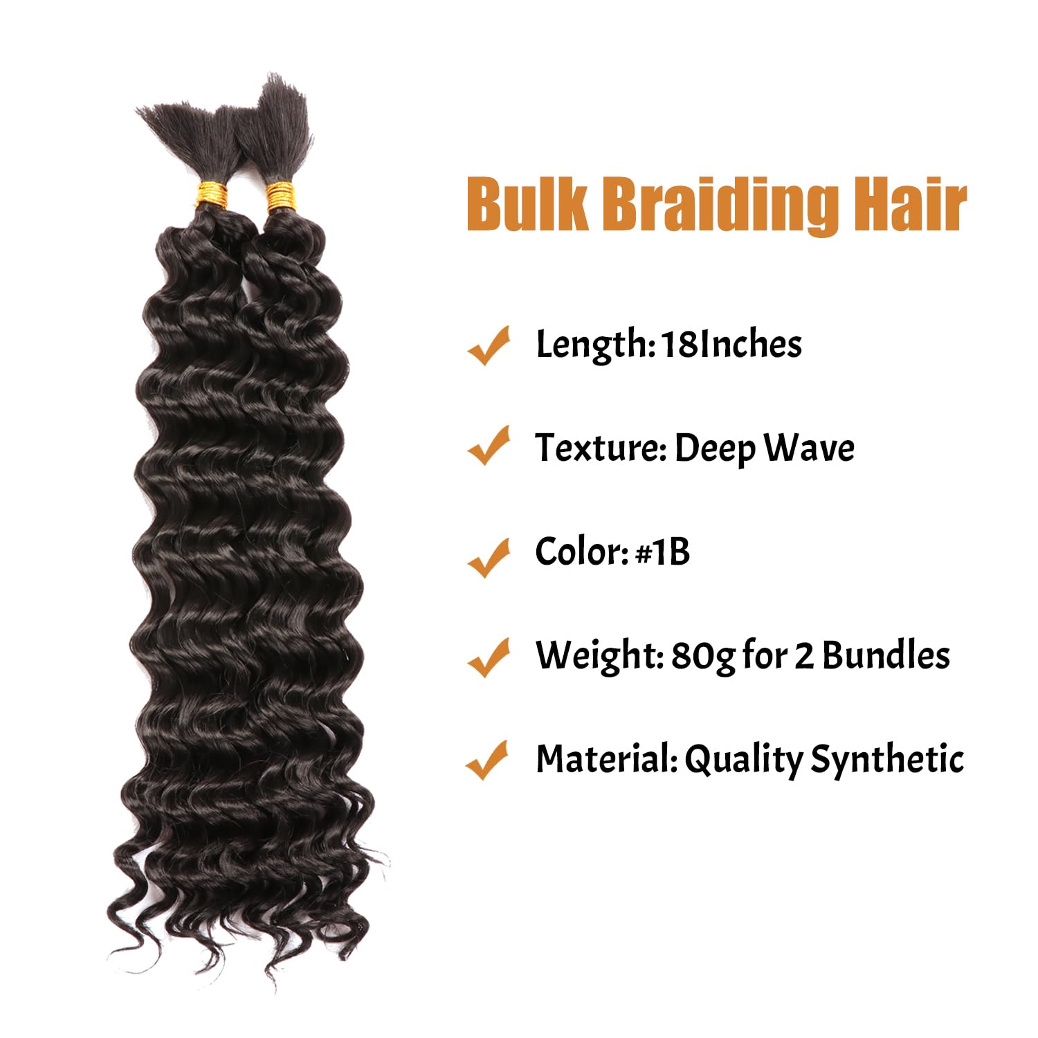 18 Inch Curly Braiding Hair for Boho Braids 2 Bundles 100g Synthetic Deep Wave Bulk No Weft Wet and Wavy Crochet Hair for Women Knotless Braids Hair Extensions (1B# - Image 2
