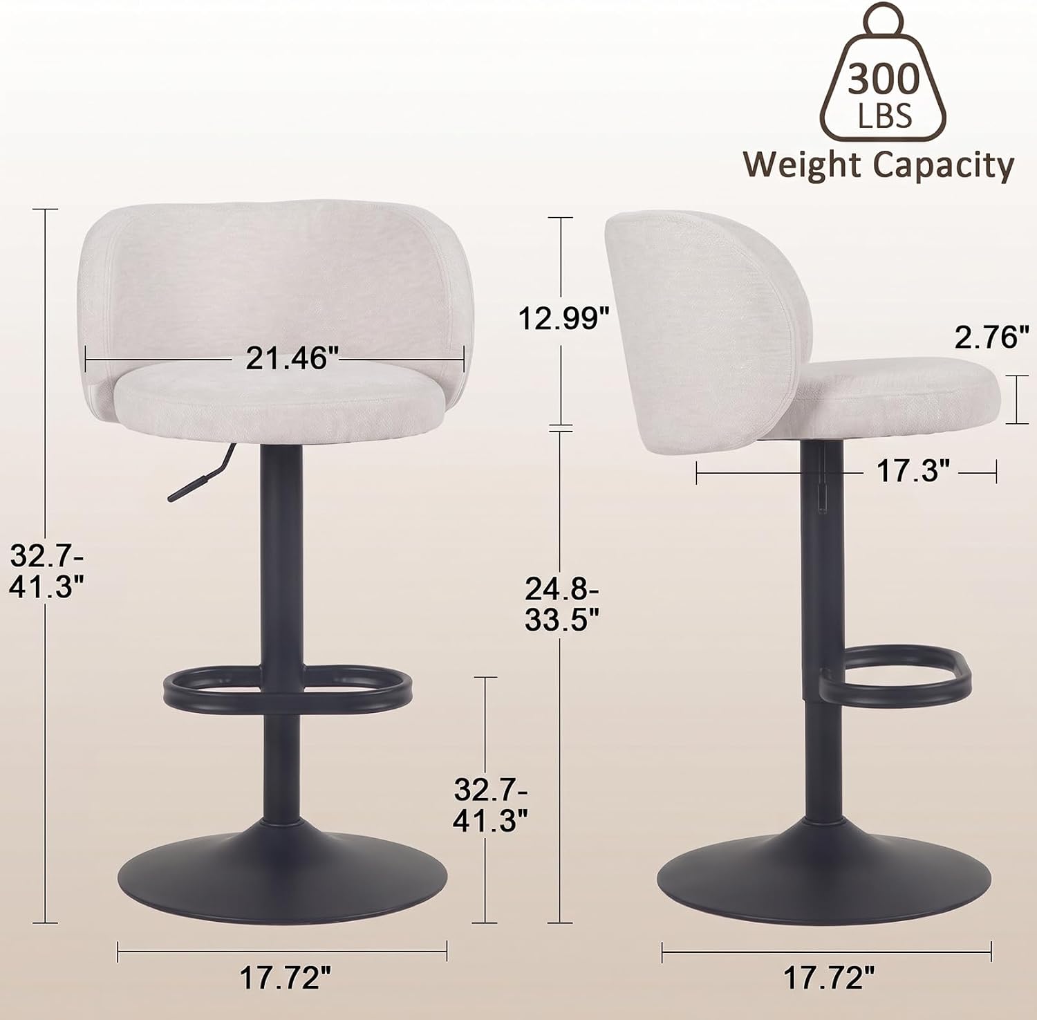 YOUNUOKE Single Swivel Bar Stool, Adjustable Chenille Fabric Counter Height Bar Stool with Mid Back, Modern Upholstered Bar Chair for Kitchen Island, Beige