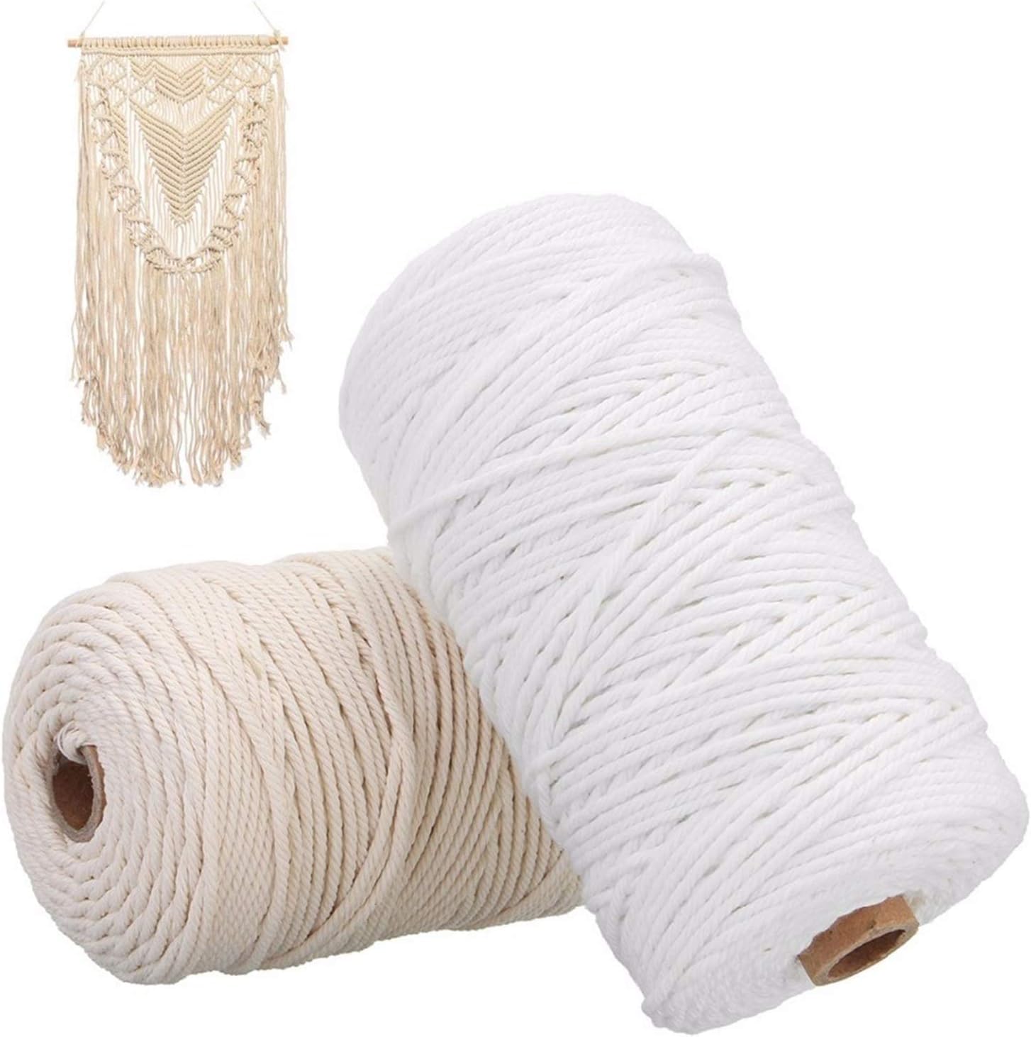 Cordón de macramé 200 m Cordón de algodón Blanco Cuerda torcida Beige Cuerda de macramé Artesanal Suministros Decorativos para el hogar Hechos a Mano DIY 3 mm, 2 mm Beige