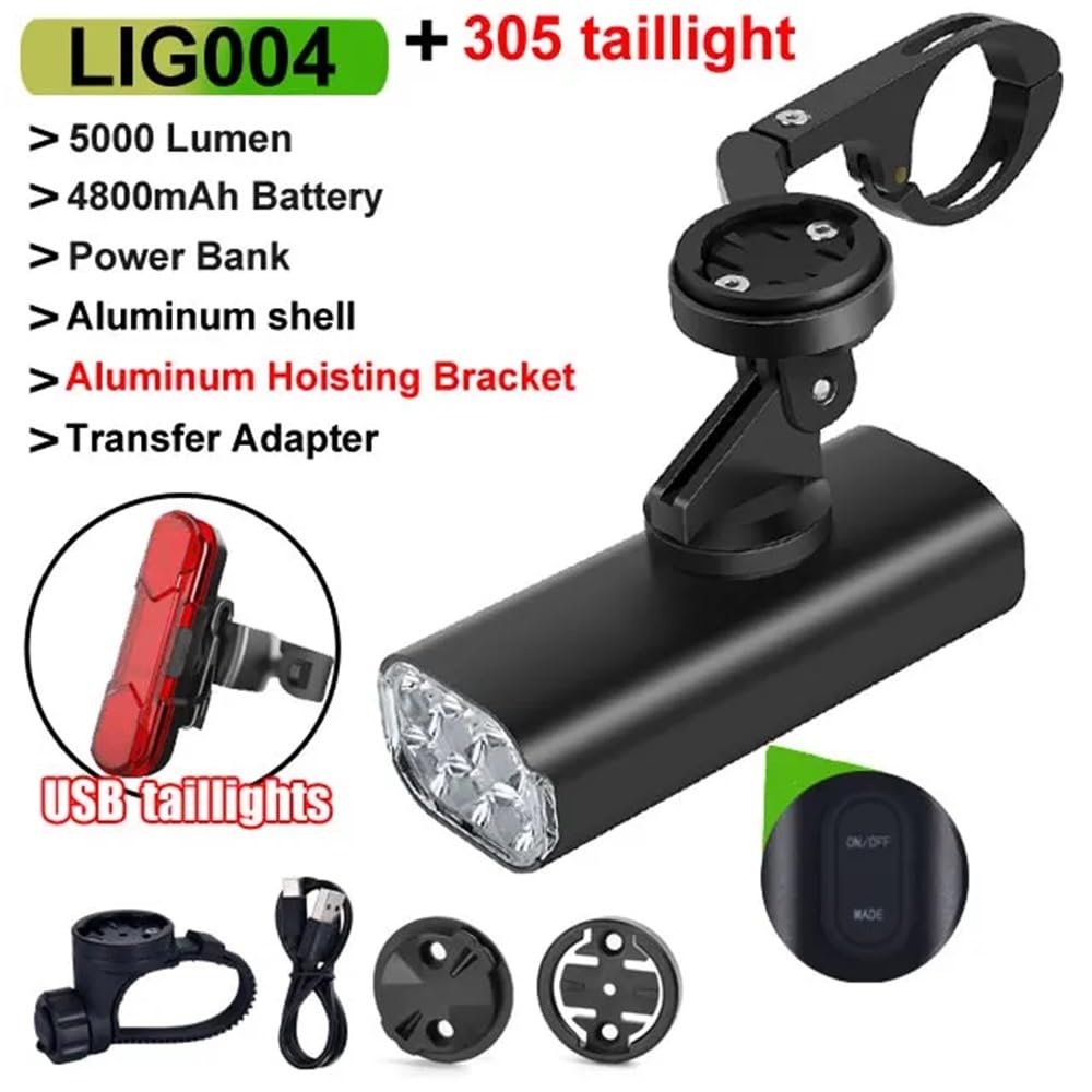 Inteligentne światło rowerowe, indukcyjne, 5000 lm, ładowane przez USB, 6 diod LED, 4800 mAh, wodoszczelne