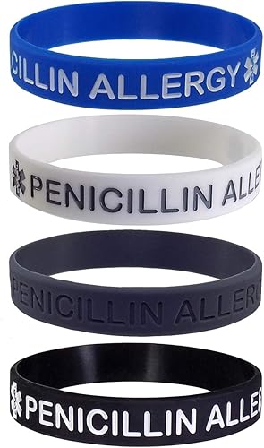 Max Petals Pulseras de silicona con identificación de alerta médica de alergia a la penicilina