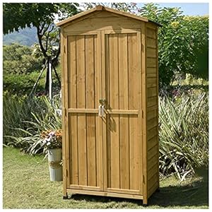 WYRMB Lagerschrank für den Außenbereich, Gartengeräteschuppen aus Holz mit Doppeltüren, 3 Regalen, vertikaler Lagerschuppen für den Außenbereich, Garten- und Hoflagerschuppen,B