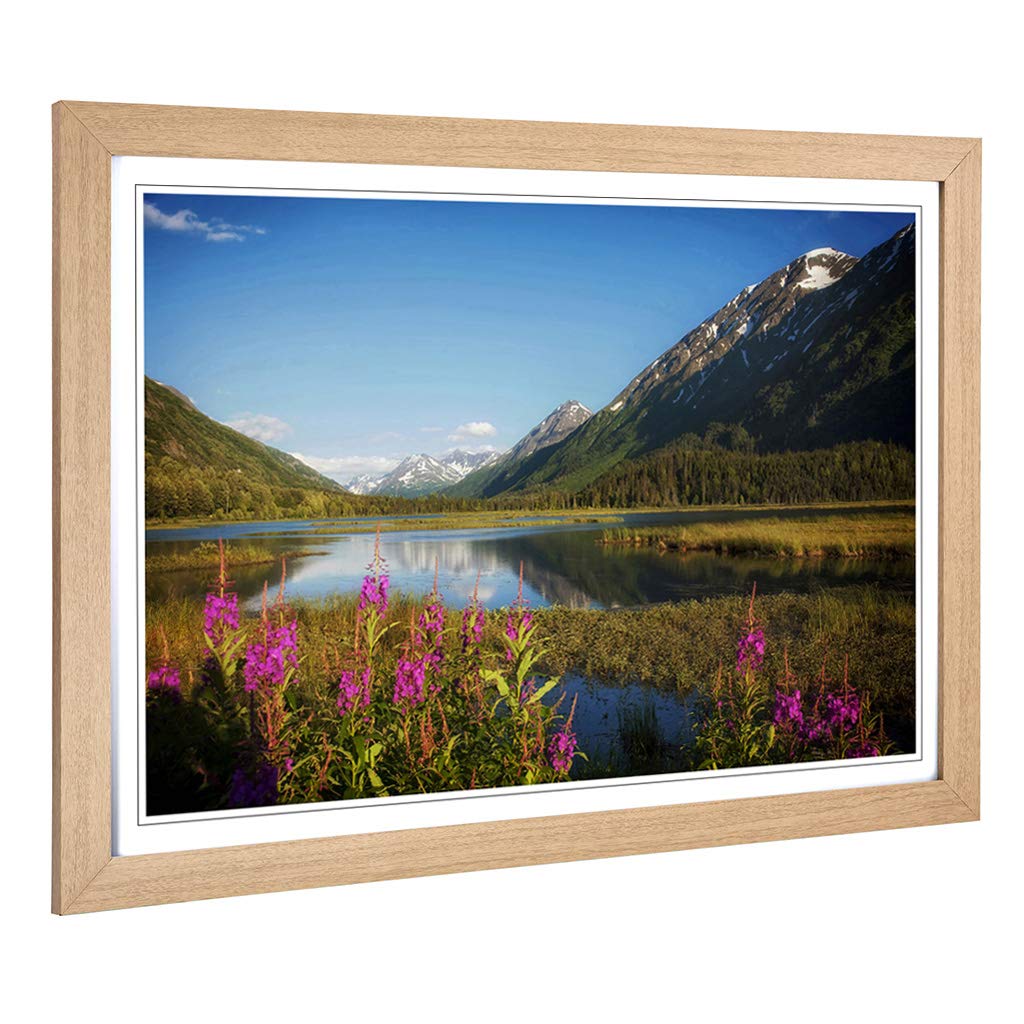 Big Box Art Framed Print of Landscape Alaska Lake Mountains Design | Wall Art Picture | Home Decor for Kitchen, Living Room, Bedroom, Hallway, Oak, A2 / 24.5x18 Inch / 62x45cm