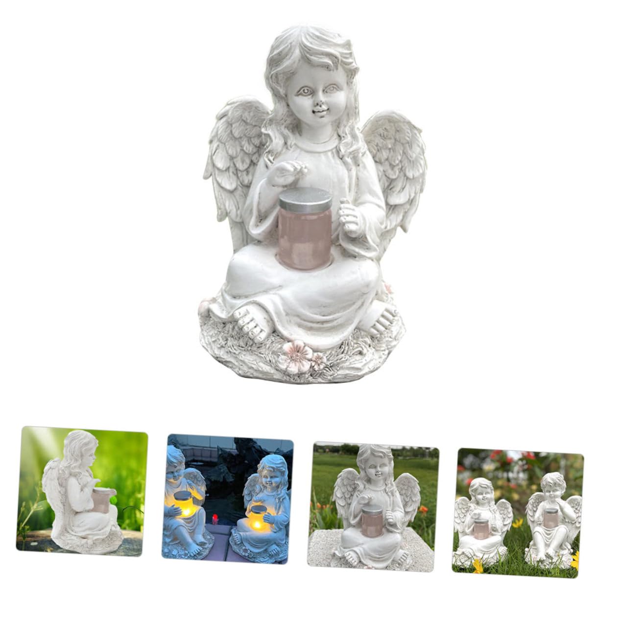 Solar Powered Resin Angel Statue Creative Garden Sculpture Outdoor Decor Unique Artistic Home Ornament