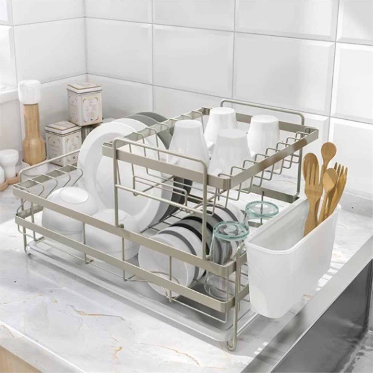 Egouttoir Vaisselle Supports À Vaisselle en Métal De Cuisine Stockage D'ustensiles Ménagers avec Bac D'égouttage Rangement Cuisine