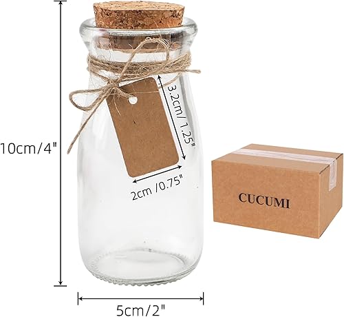 Miniatura 2 de CUCUMI 12pcs 3.4oz Small Glass Jars with Lids, 100ml Candy Jars Potion Bottles with Cork, Mini Jars Set for Party Wedding Favors Halloween Décor