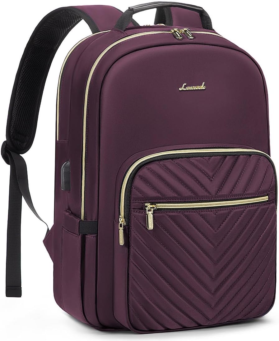 LOVEVOOK Laptop Backpack for Women 15.6 inch,Cute Womens Travel Backpack Purse,Professional Laptop Computer Bag,Waterproof Work Business College Teacher Bag Carry on Backpack with USB Port,Deep Purple 15.6 inch Deep Purple