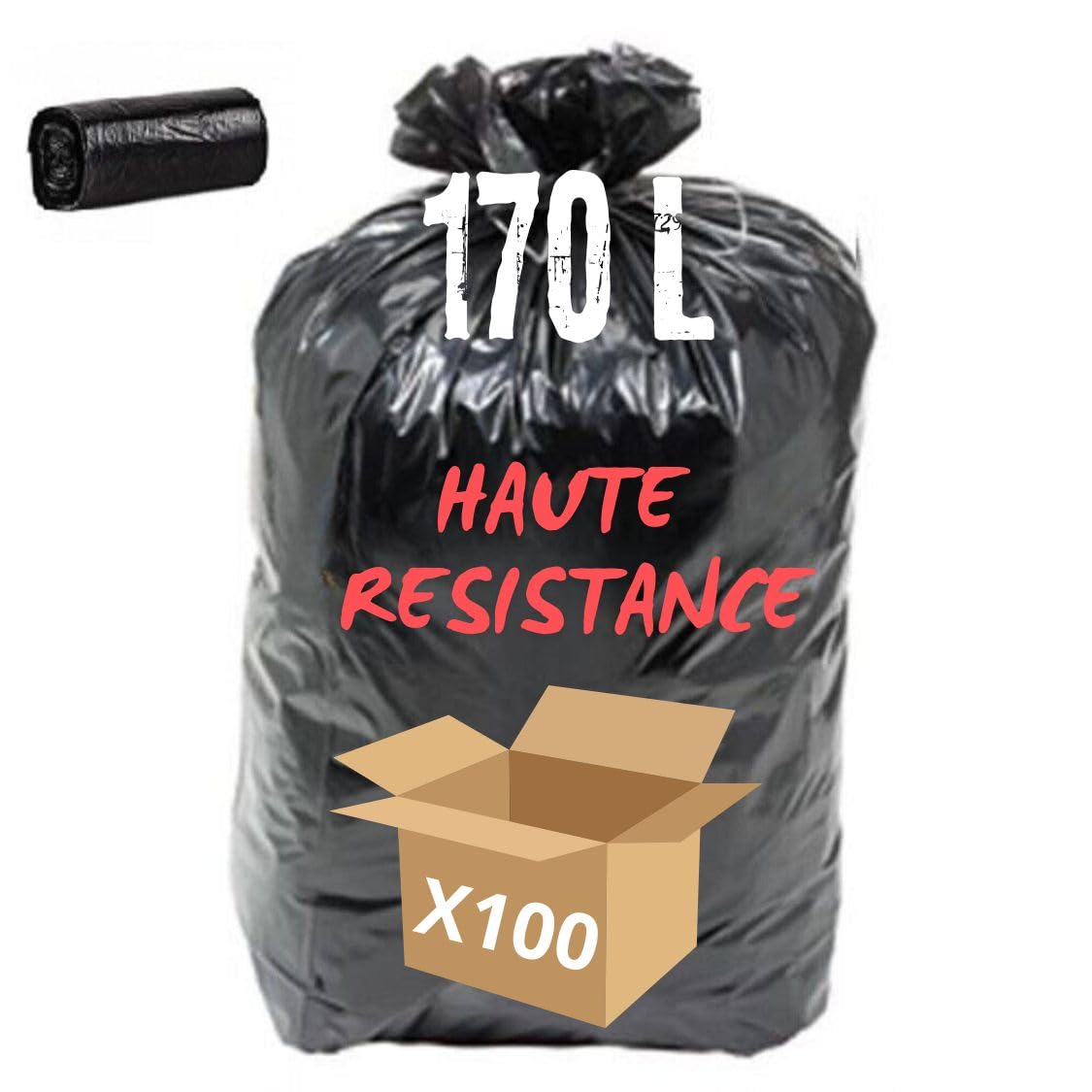 Bolsa de basura – Bolsas de basura – Rollo de bolsa de basura – Bolsa de basura de calidad profesional – Bolsa de basura 170 L negro – 55 micras – Caja de 100 bolsas