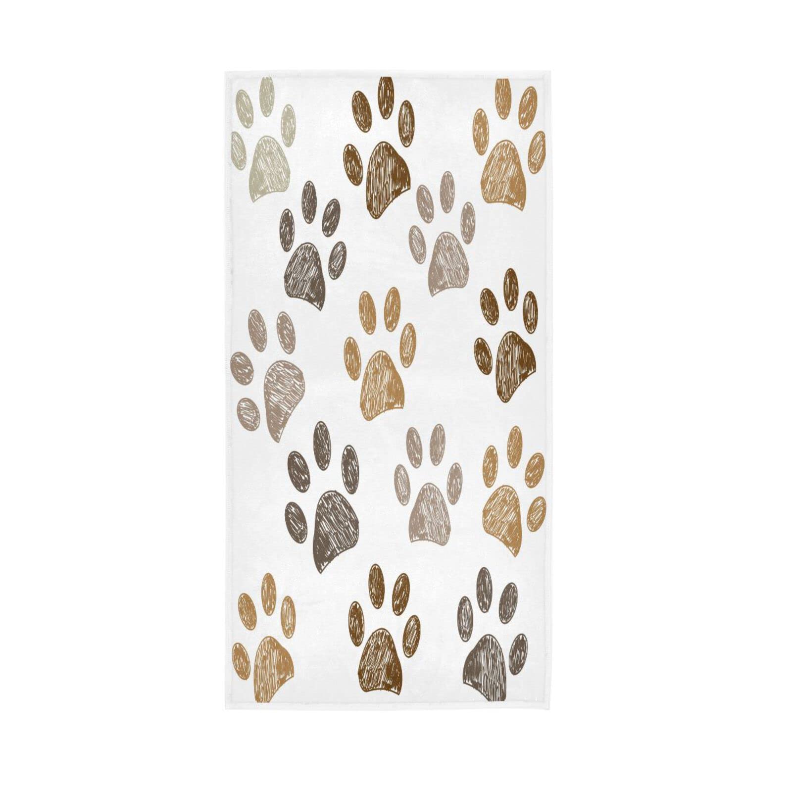 LSRCPD Cute Brown Colored Paw Print Facial Towels, 15 x 30 Inches, Spa Towel Luxury Hand Towels