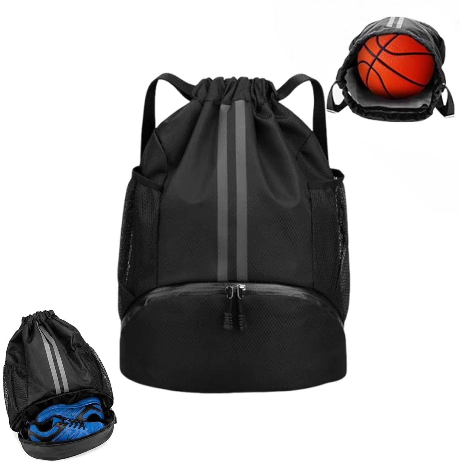 QyueQyat Drawstring Gym Bag, Football Bag with Shoe Compartment, Basketball Backpack for Sports and Outdoor Activities, 50L Capacity Water-Resistant String Bag