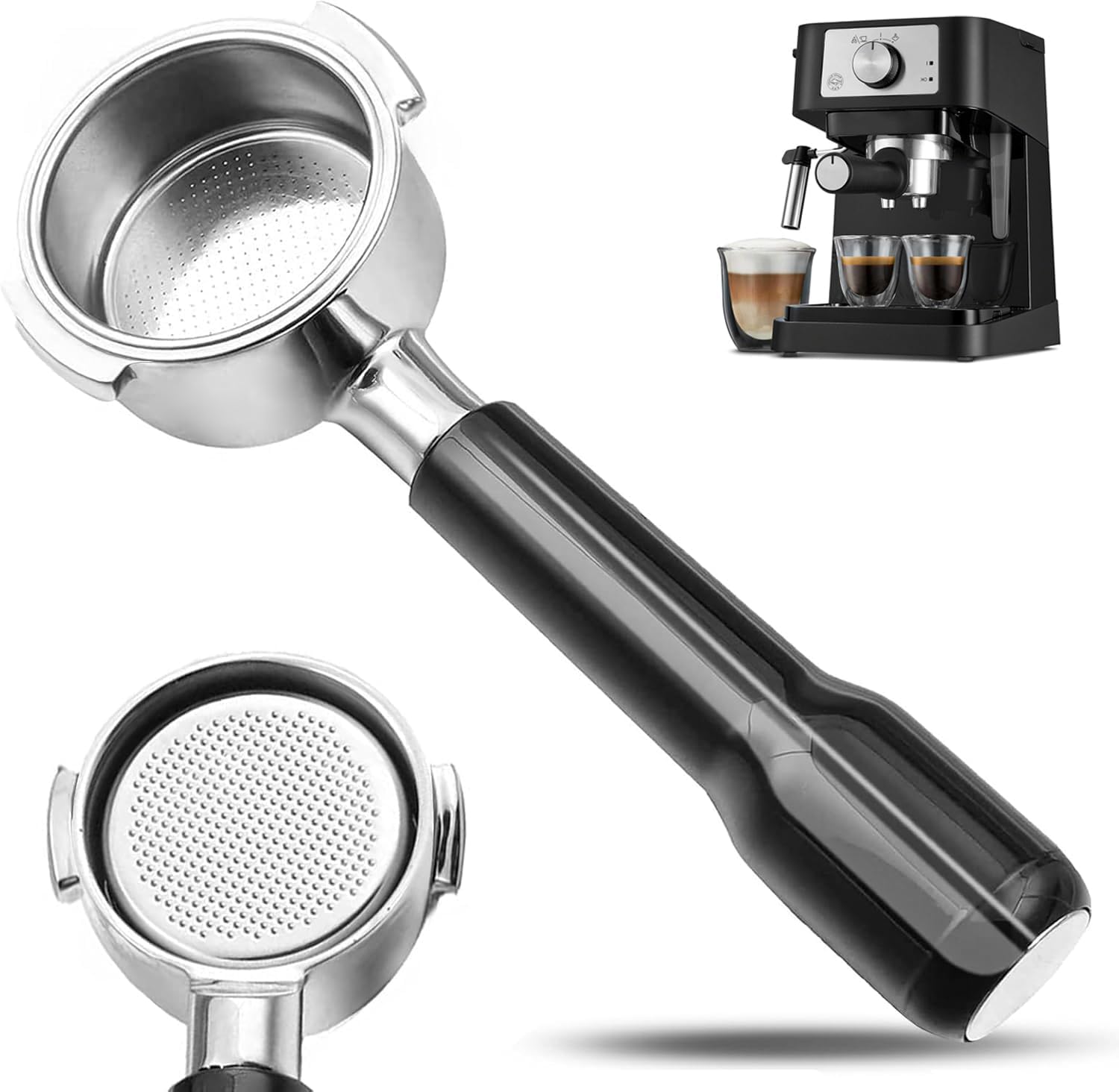 51mm Bottomless Portafilter Compatible for Delonghi ECP3420/ECP3120/EC155/BCO430/EC260 with Stainless Steel Double Shot Capacity Cup Filter Basket, 2 Ears