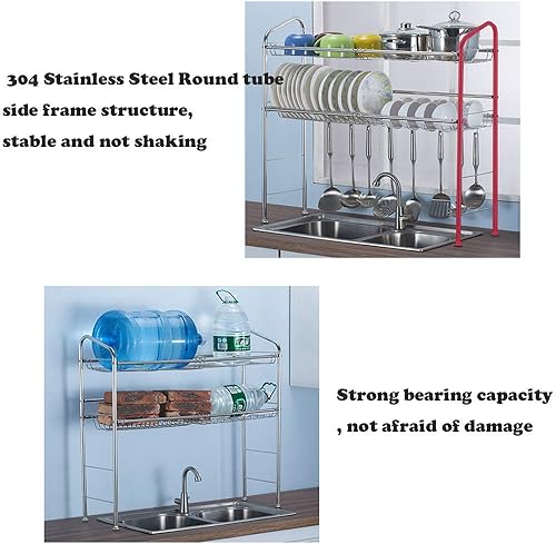 Miniatura 5 de uyoyous Estante de secado de platos de acero inoxidable 304 de 2 niveles para colocar sobre el fregadero, escurridor de platos estable para cocina,