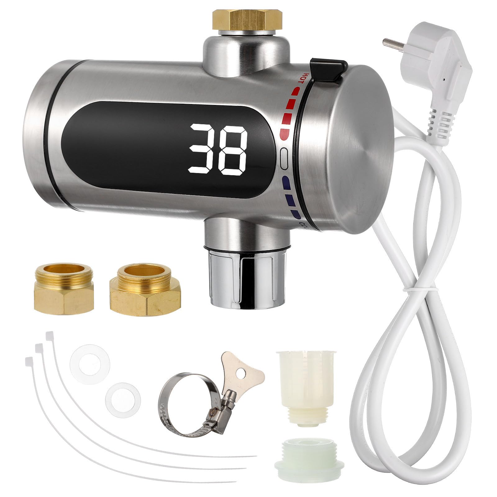 PLAFOPE Riscaldatore LED in Elettrico Rubinetto con Istantaneo Acqua e Acciaio Inossidabile Rotativo con Display Digitale per Piscina Patio