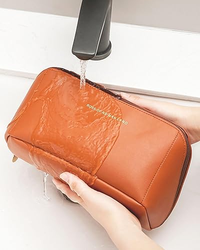 Miniatura 6 de OXRQ Bolsa de maquillaje de viaje, bolsas de cosméticos de gran capacidad para mujer, de cuero portátil, impermeable, bolsa de maquillaje de viaje,
