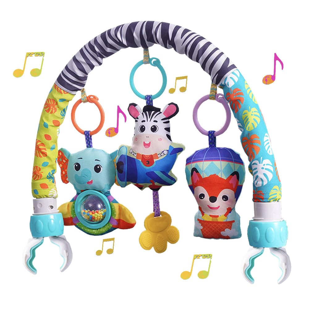 Baby Stroller Arch Mobile With Universal Clamps - Clip-On Activity Bar for Bassinet, Bouncer, Crib, Car Seat - Musical Infant Toys With Elephant