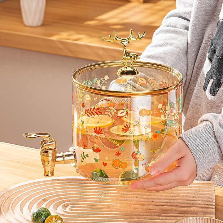 Image of Bellemax 3 LTR Glass Beverage Dispenser with Bamboo Stand, Drink Dispensers for Beer, Cocktails, Detox Drinks Perfect for Parties,Bars,Restaurants,Weddings,Daily Uses (BX-05)