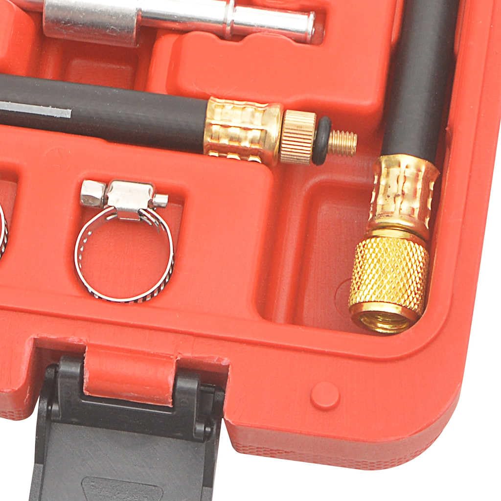 Zestaw kontrolera ciśnienia wtrysku paliwa z manometrem 0-140 psi, adapterem i wężami z miedzi i tworzywa sztucznego, w zestawie walizka do przechowywania samochodów osobowych i ciężarowych