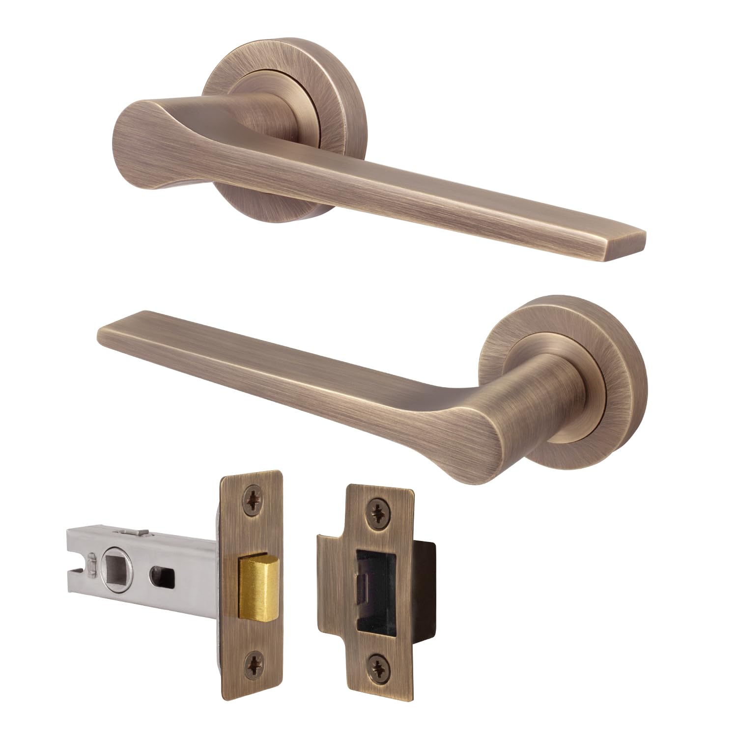 EAI Antique Brass Door Handle and Latch Set, Internal Door Handle with 64mm Latch, Tarna Range 1 Pack