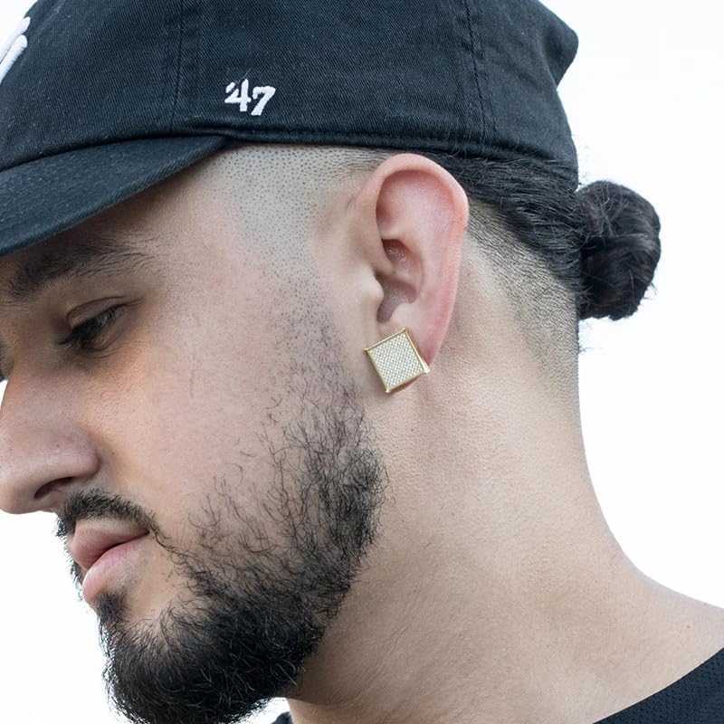 Big Square Flat Screen Iced Hip Hop Earrings CZ 925 Sterling Silver Gold Plated Cubic Zirconia CZ Screw Back Gift For Mens Women's - Image 3