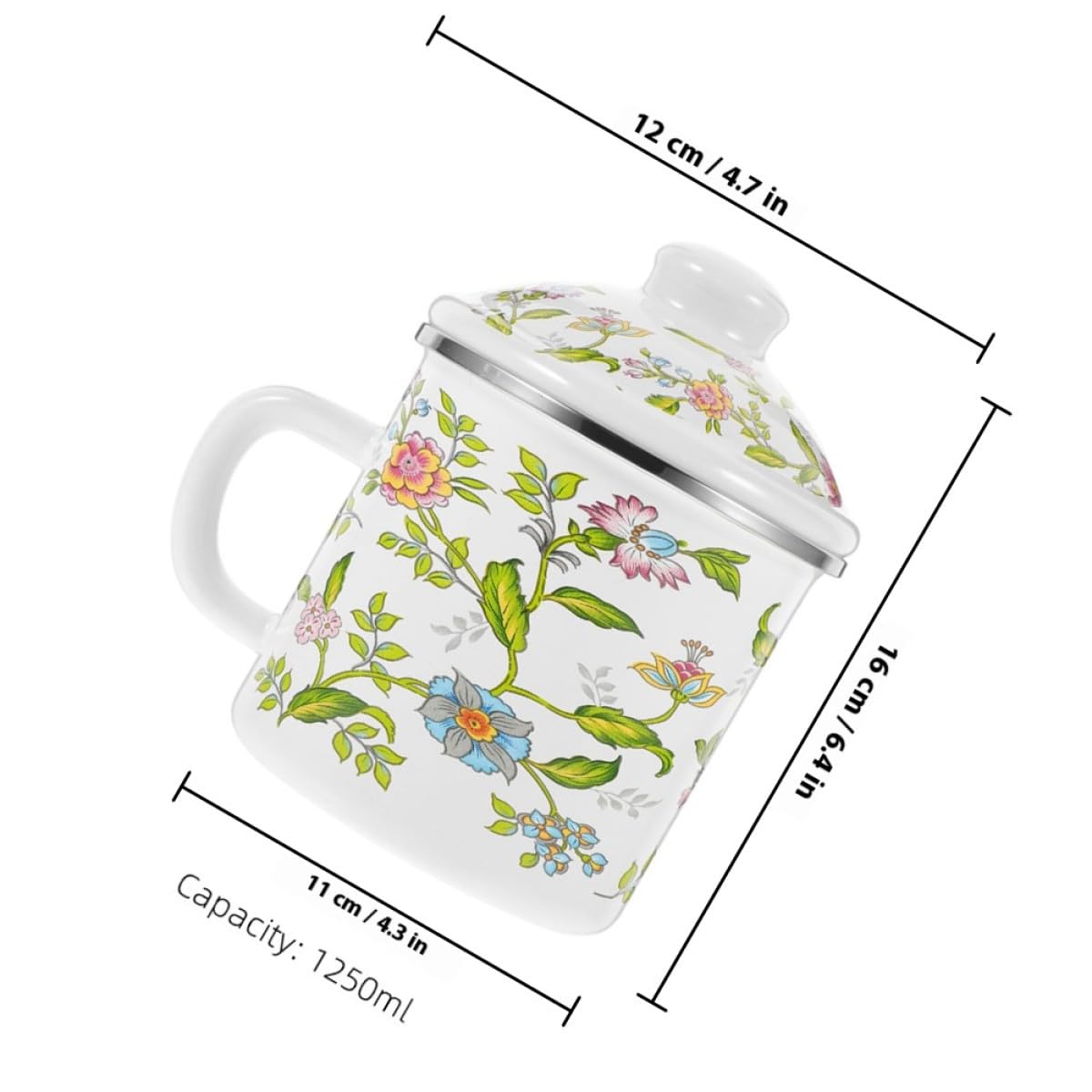 Traditioneller Emaille Trinkbecher 1250ml aus Emaille für Alltag | Anti Rutsch Griff, Anti Scalding Ausführung, Schöner Stil und Verarbeitung