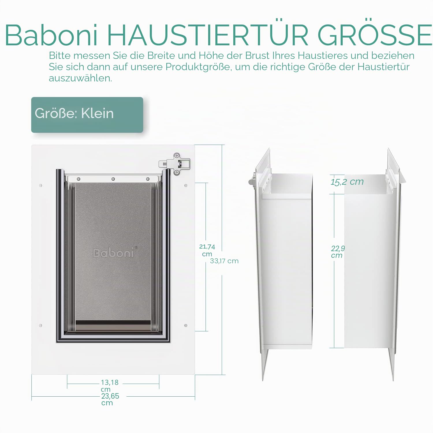 Baboni Katzentür für Tür, Wand, Stahlrahmen und Teleskop-Tunnel, Aluminiumschloss, Doppelklappe, Hunde- und Katzenklappe, stark und strapazierfähig, für Haustiere bis ca. 5,5 kg, Größe S