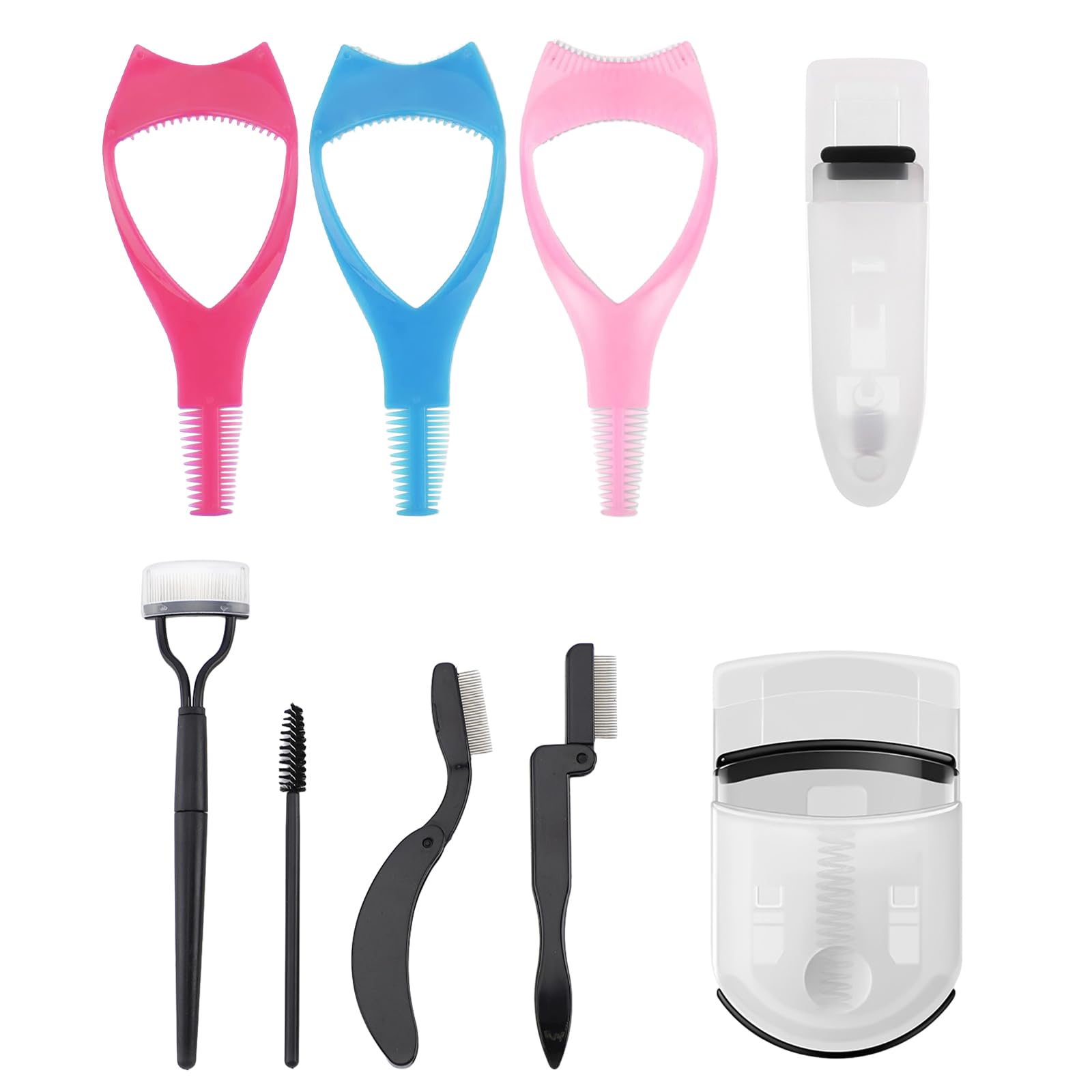 9 Piezas Aplicador de Máscara de Pestañas 3 en 1, Herramienta Multiusos para Pestañas con Ceja, Peine de Cejas y Pestañas y Rizador de Pestañas para Señoras Niñas Mujeres
