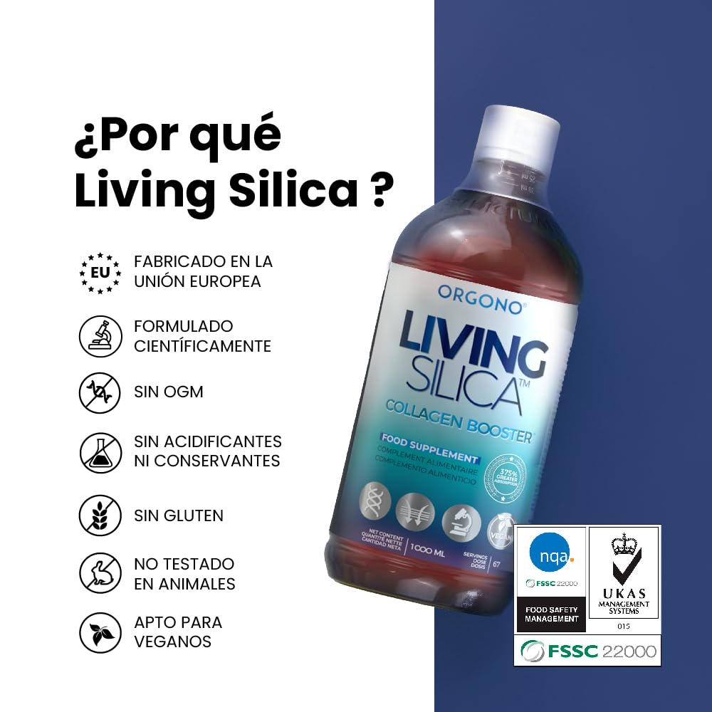 Orgono Living Silica Collagen Booster. Suplemento Vegano De Silicio Líquido Para Aumentar El Colágeno Y Reforzar Huesos Y Articulaciones. 1 Litro - 1000 Ml.