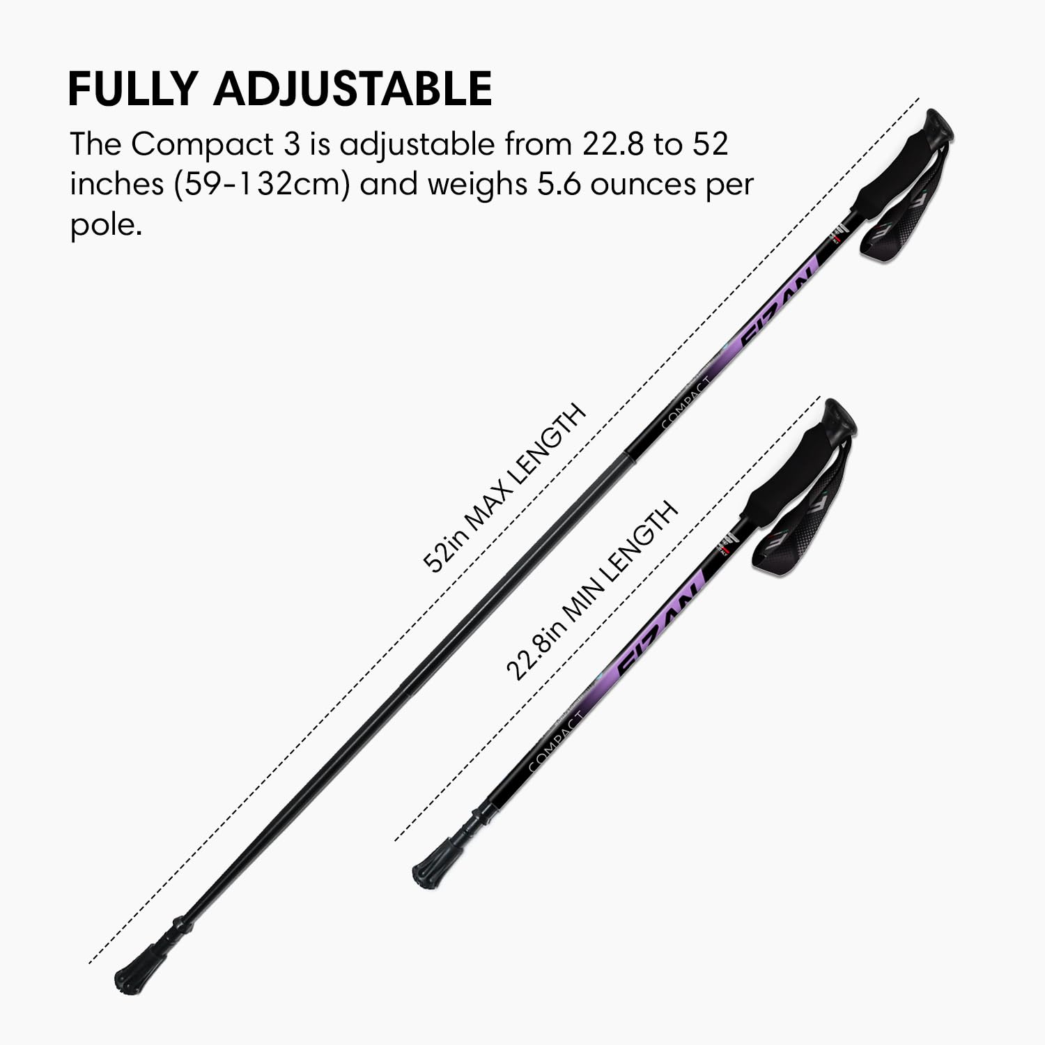 Fizan Compact 3 Trekking Poles – 5.6 oz Ultralight, Backpacking, Thru Hiking Poles, Adjustable, Collapsible, Customized Fit, Eva Grips, Aluminum Walking Sticks (Compact 3)