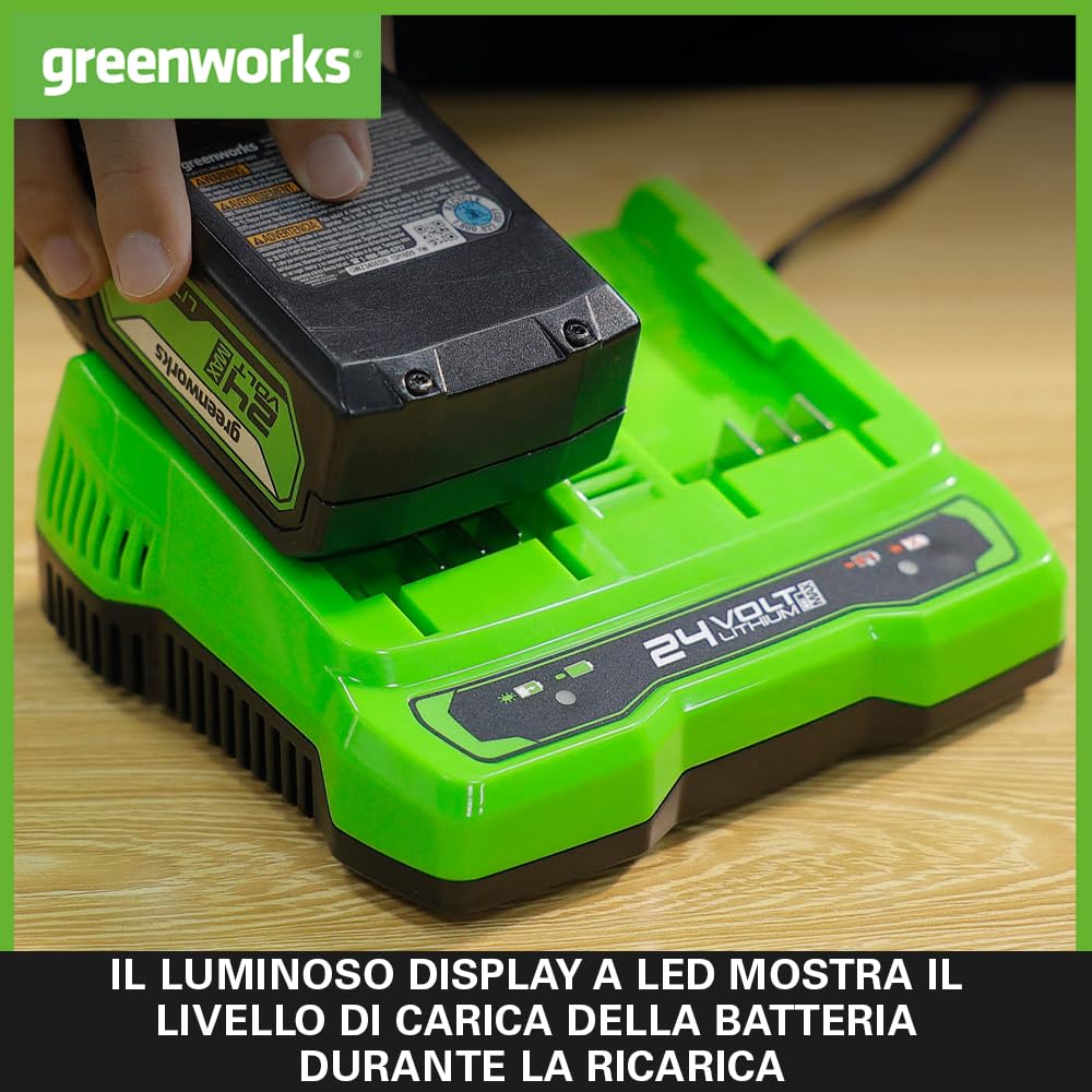 Greenworks GSK24B2X - Batteria da 24 V e caricatore a doppia carica – due batterie originali agli ioni di litio da 2 Ah ad alte prestazioni, adatto per tutti gli utensili da giardino e elettrici