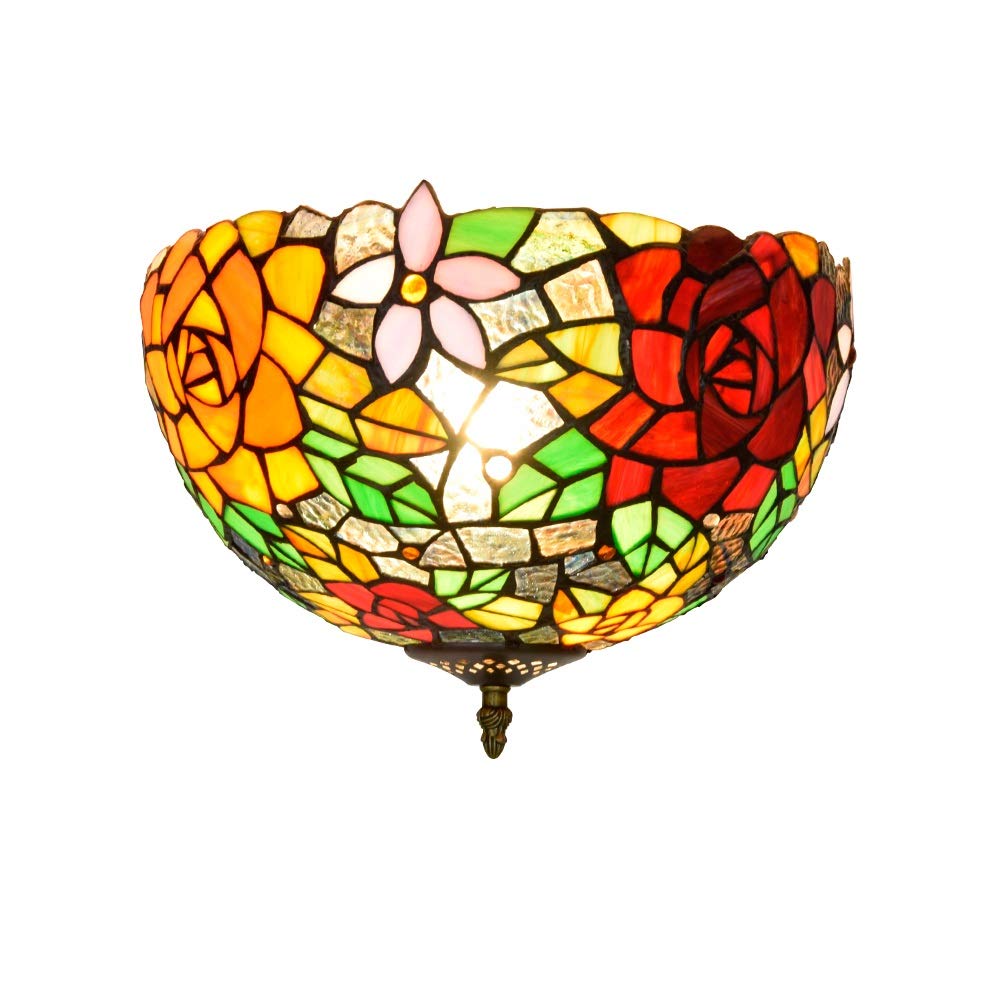LYMSXAZOU Stained Glass Ceiling Lighting 30CM European Restaurant Bedroom Rose Light Aisle Corridor Bathroom Glazed Countryside Bright Celling lamp