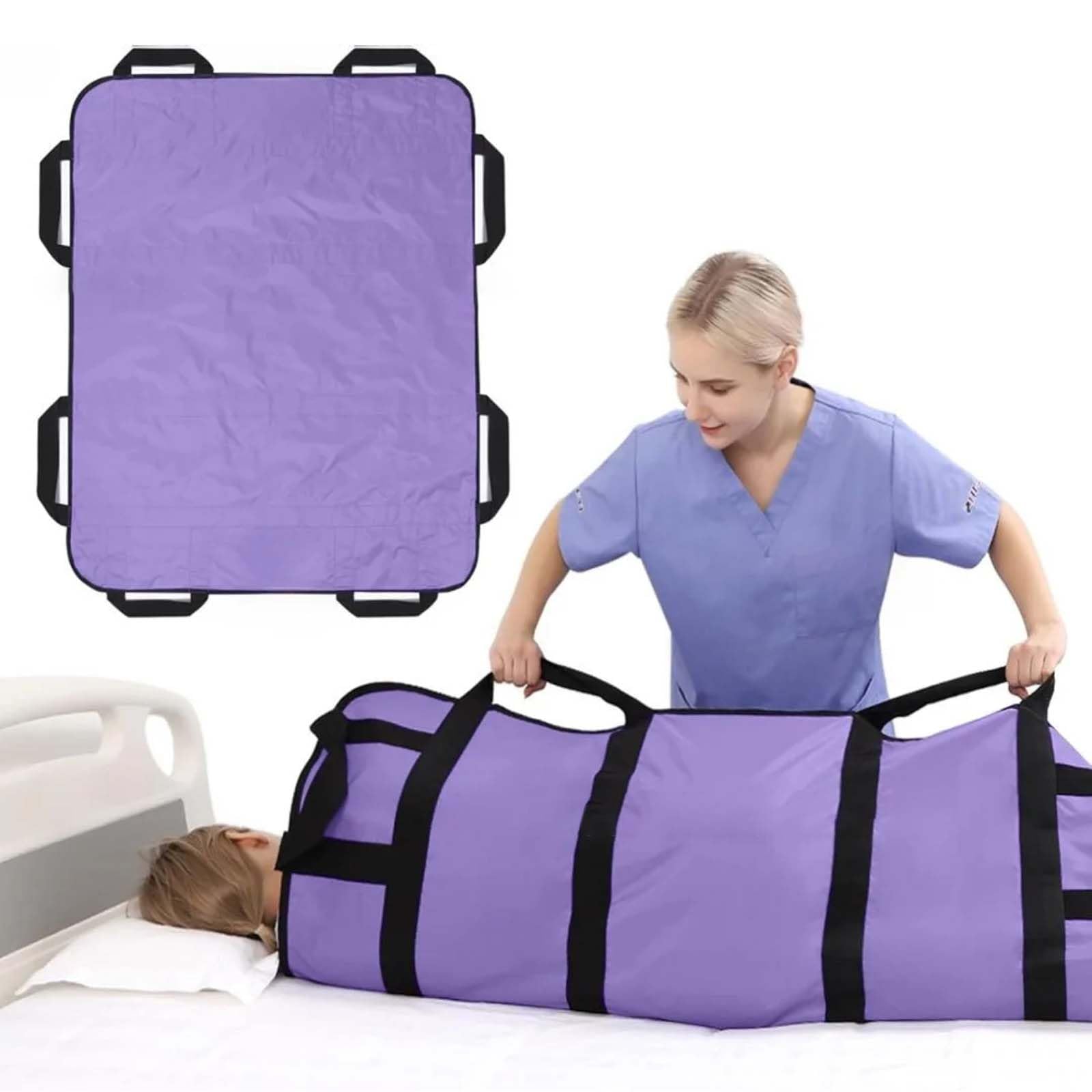 Transferboard für Patientenlifter, Gleittuch für Bettlägerige mit 8 Griffe, Patiententransferbrett 120 x 100 cm, Wiederverwendbar Gleitmatte Pflege, Gleitlaken Patienten Senioren (Lila)