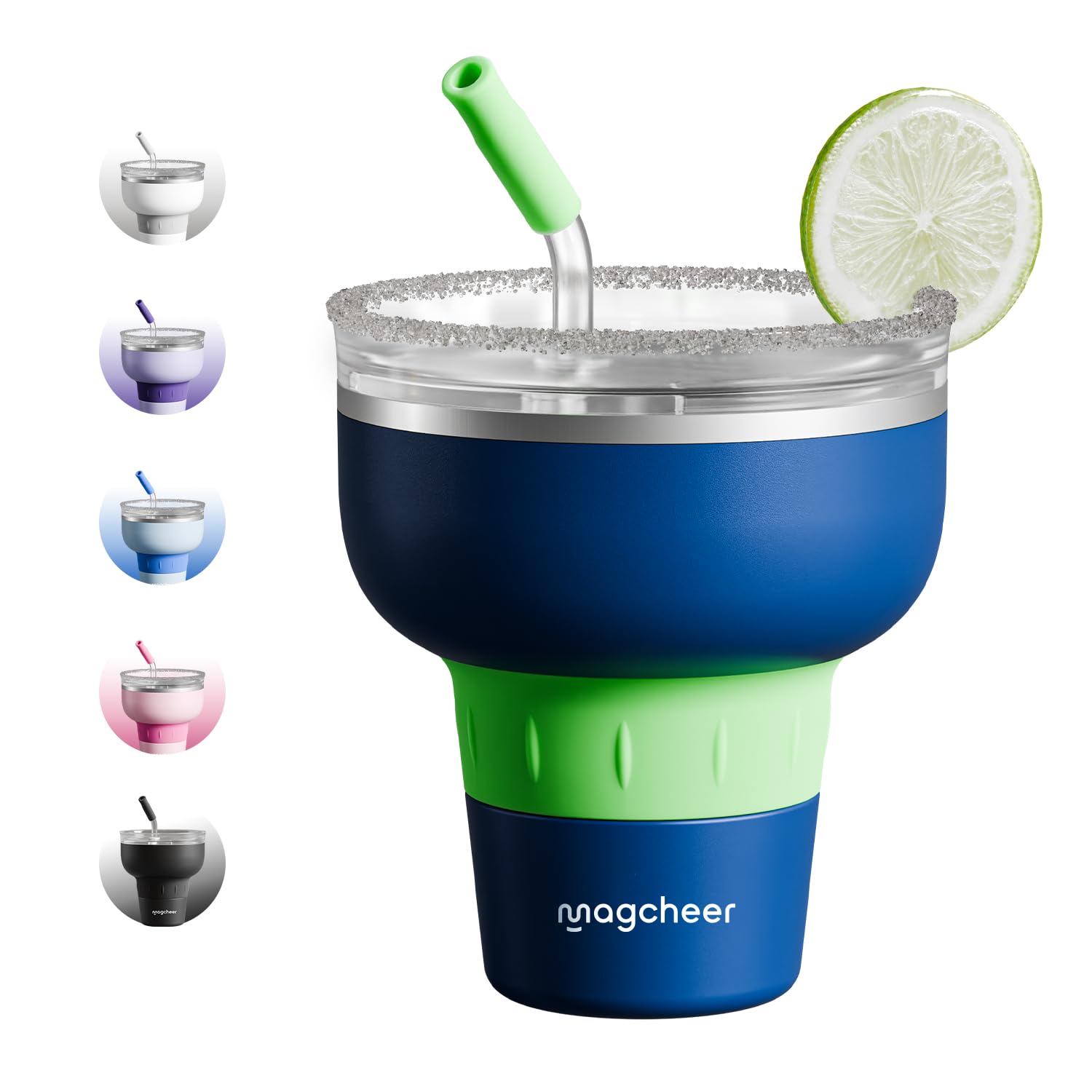 magcheer 500ml Potable Margarita Tumbler Isoliert | Travel Margarita Cup mit Deckel & Strohhalm | Cocktail Gläser to Go | Tolles Geschenk für Poolpartys und Urlaub(Dunkelblau)