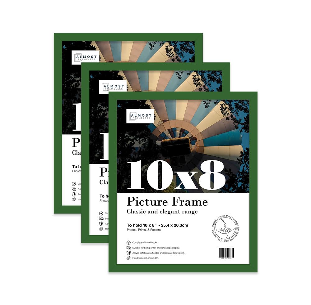 Almost Frameless 10x8 Green Picture Frame Set of 3, Display 10x8 Picture Gallery Wall, Poster, Photo, Artwork, or Print, Yellow