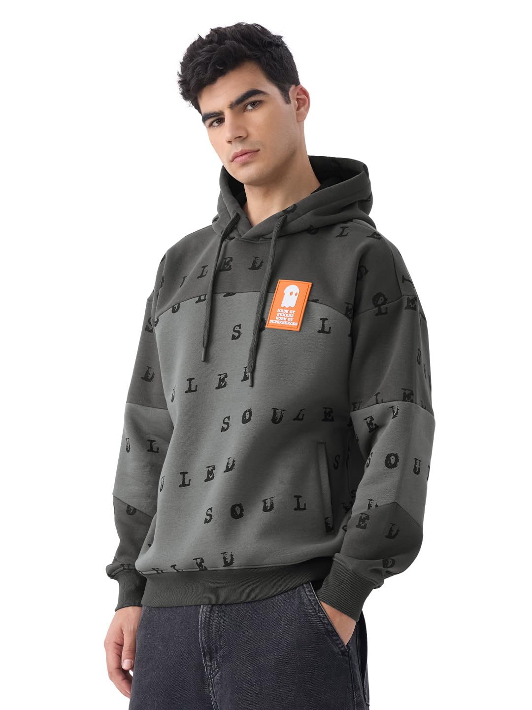 the souled store Souled Men and Boys Long Sleeves Hooded Neck Dark Grey Typography Printed Cotton Blend Premium Heavy Fleece Oversized Hoodie-picture-43