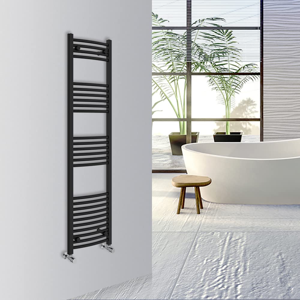 Warmehaus Curved Bathroom Heated Towel Rail Warmer Radiator Central Heating 1600x400mm - Black — image 1