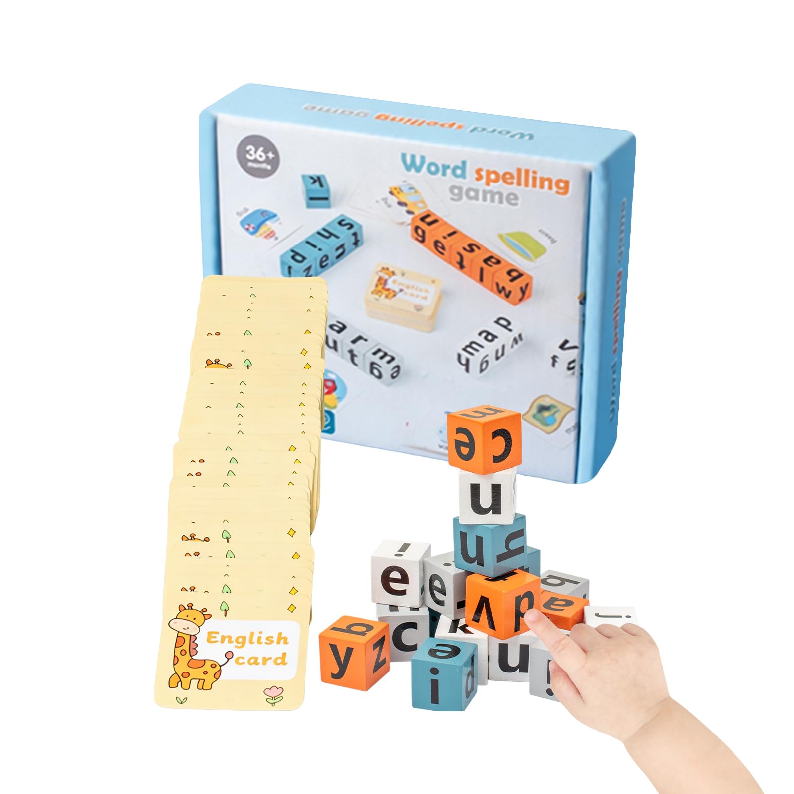 Word Spelling Games, 20 Wooden Alphabet Blocks with 54 Flash Cards, 14x12cm, Matching Letter Game for Kids, Preschool Learning Activities Toys, Educational and Engaging, for Kids