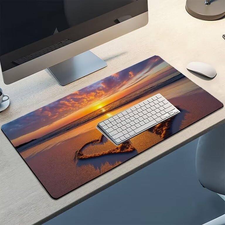 Tappetino Mouse Gaming XXL 1600 x 800 mm Tappetino Antiscivolo Sottomano Da Scrivania Per Mouse e Tastiera, Con Base In Gomma Antiscivolo, Lavabile, Mouse Pad Spiaggia Amore, Regalo per Uomo L-855