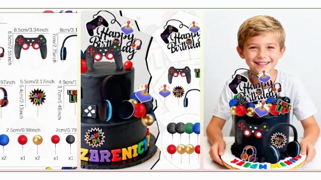 Temi del videogiochi Toppers per torte Decorazione per torte Cuffie Decorazione per torte Console di gioco Controller Decorazione per torte Tema del gioco  15