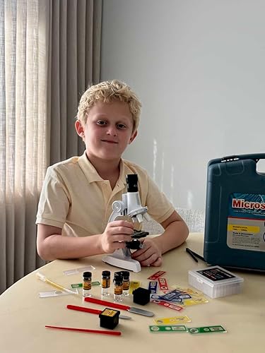 Miniatura 9 de Kit de ciencia de microscopio para principiantes para niños con 100X-1200X, 13 diapositivas preparadas y diapositivas en blanco de bricolaje, lente