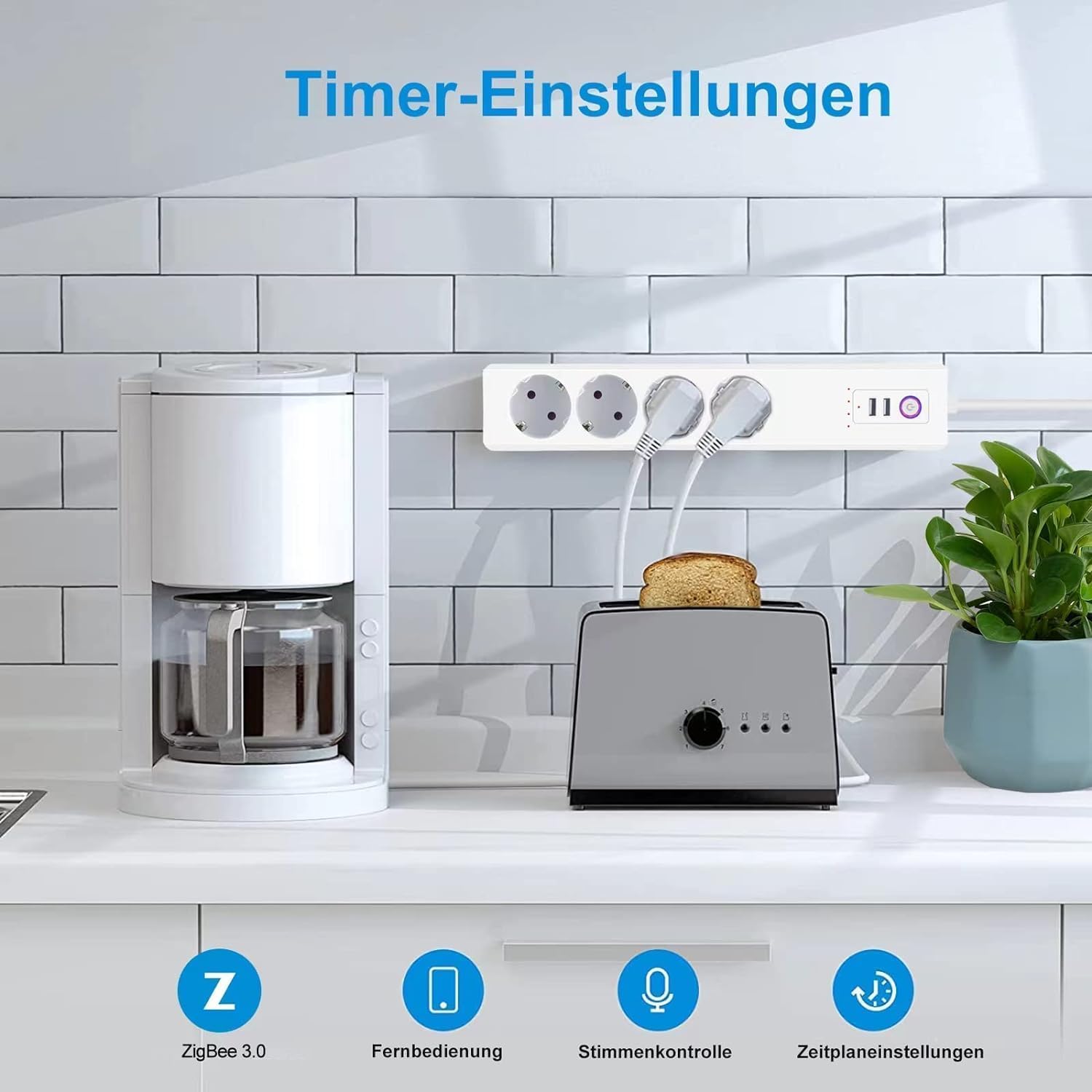 Jinvoo ZigBee Mehrfachsteckdosen, Intelligente Steckdosenleiste Überspannungsschutz, Sprachsteuerung, Home Assistant, 2MQTT, ZHA, Funktioniert mit Alexa Google
