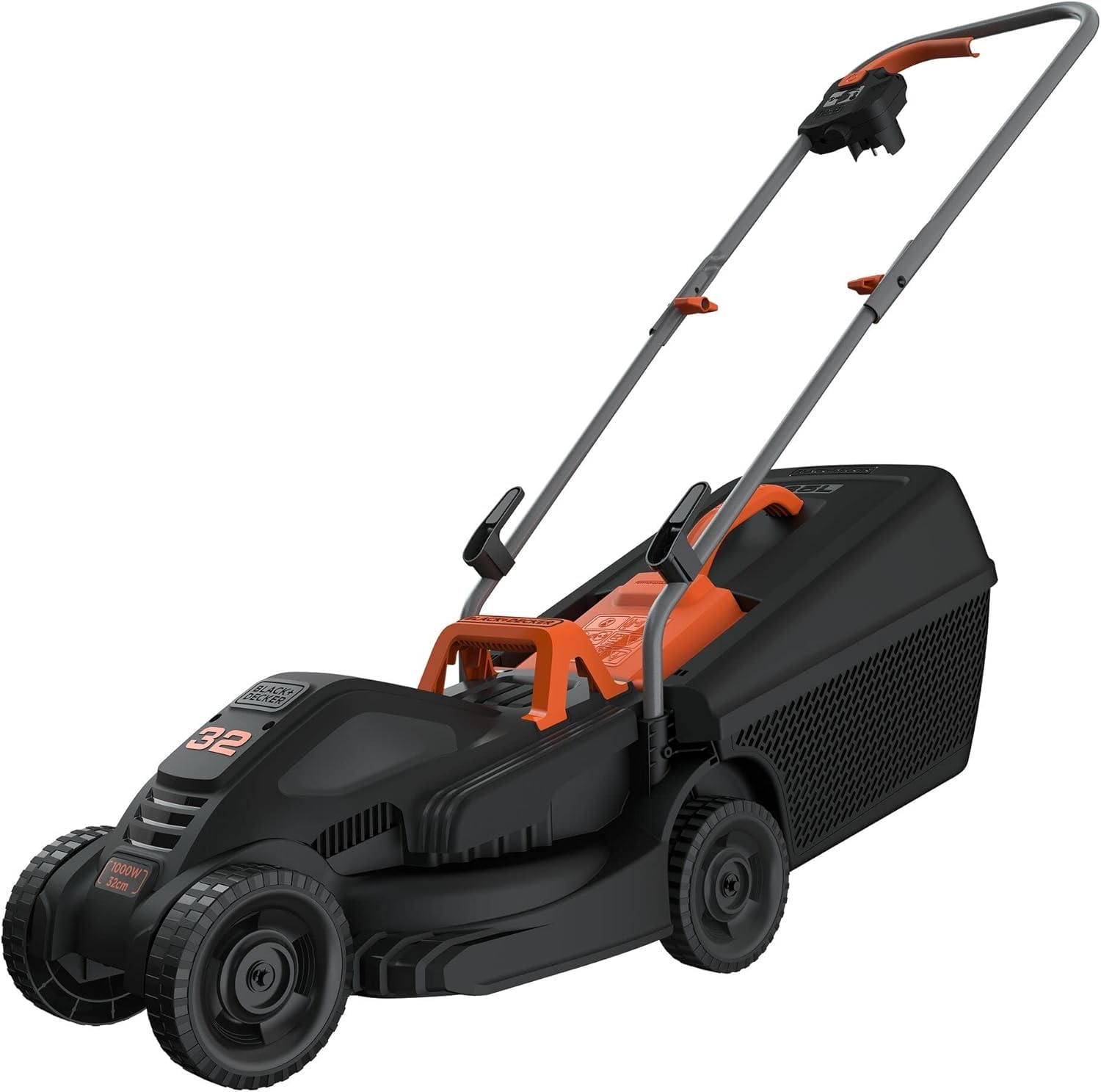 BLACK+DECKER Tondeuse Filaire 1000W, Tondeuse à Gazon Electrique 32 cm, 3 hauteurs réglables 20, 40 et 60 mm & Zenitech - Prolongateur 16A HO5VV-F 2x1,5 Orange 25m