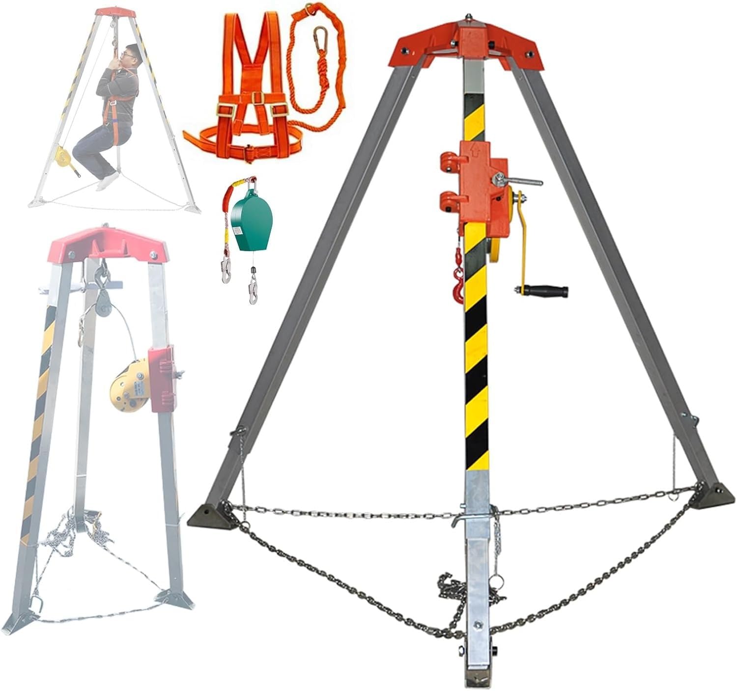 Emergency Rescue Tripod - 2600lbs Load Capacity Retractable Aluminum Bracket Self-Locking Winch Fall Arrestor Anti-Dropping Device for Safe