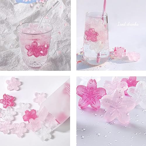 Miniatura 5 de Cubitos de hielo reutilizables, 28 cubos de hielo reutilizables en forma de flor de cerezo para bebidas, whisky, cócteles, vino, café. Cubos de