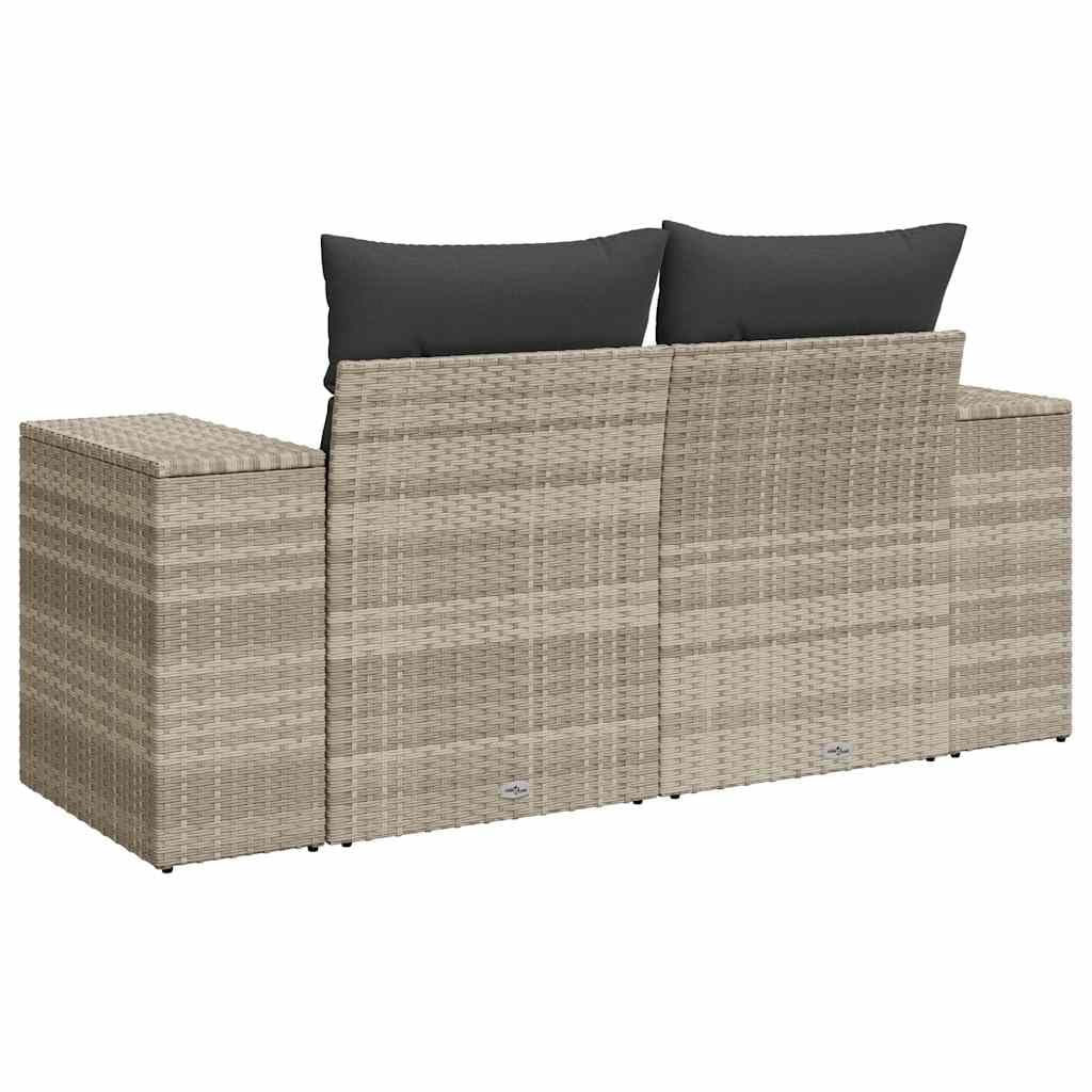Divano da Giardino 2 Posti in Rattan PE Grigio Chiaro con Vano